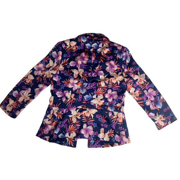 Forever 21 floral tropical blazer navy blue base multi-colored floral w lining S - Picture 9 of 9